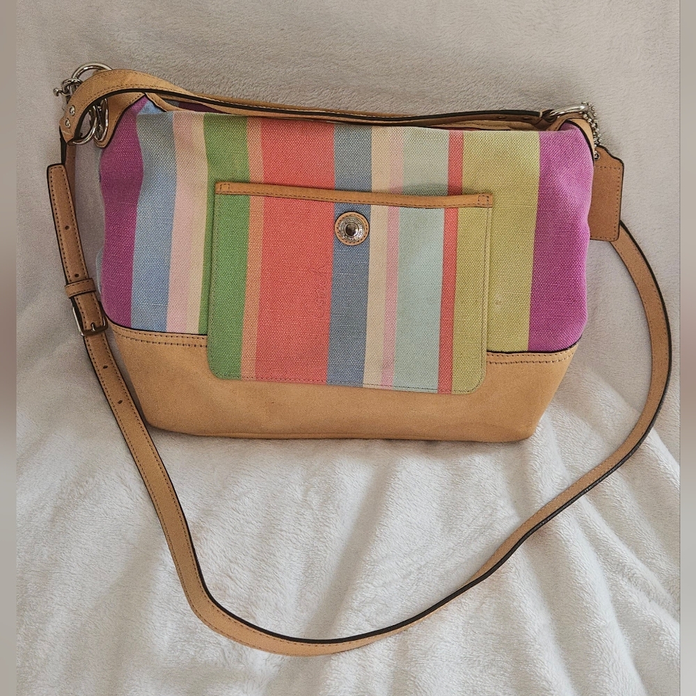 Coach Y2K Hampton Legacy 1941 Strip Rainbow W/Removable Crossbody Strap #19389